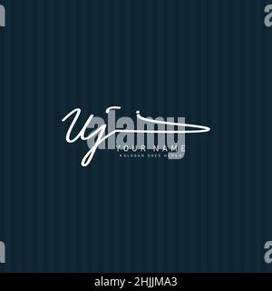 Initial Letter UJ Logo - Hand Drawn Signature Style Logo - Simple Vector Logo in Signature Style for Brand Name Initials. Stock Vector