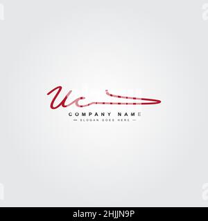 Initial Letter UC Logo - Handwritten Signature Logo- Simple Vector Logo in Signature Style for Brand Name Initials. Stock Vector