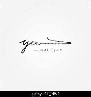 Initial Letter YU Logo - Hand Drawn Signature Logo - Simple Vector Logo in Signature Style for Brand Name Initials. Stock Vector