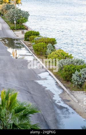 Water level rise causing flooding by the Intracoastal in Hollywood FL Stock Photo