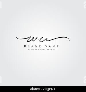Initial Letter WU Logo - Hand Drawn Signature Style Logo - Simple Vector Logo in Signature Style for Brand Name Initials. Stock Vector