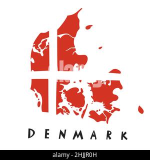 Vector hand drawn stylized map of Denmark. Travel illustration. Kingdom of Denmark geography illustration. Europe map element Stock Vector