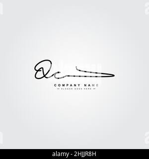 Initial Letter QC Logo - Hand Drawn Signature Style Logo - Simple Vector Logo in Signature Style for Brand Name Initials. Stock Vector