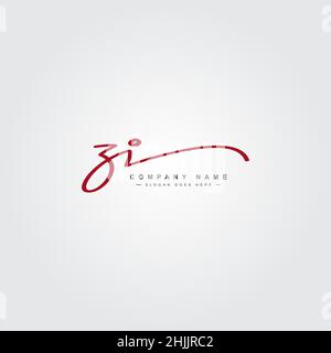 Initial Letter ZI Logo - Hand Drawn Signature Style Logo Stock Vector