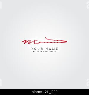 Initial Letter NC Logo - Hand Drawn Signature Style Logo - Simple Vector Logo in Signature Style for Brand Name Initials. Stock Vector