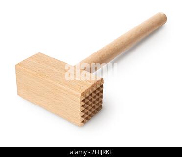 Isolated objects: traditional wooden meat tenderizer, kitchen utensil, on white background Stock Photo