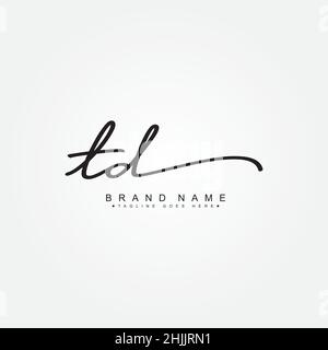 Initial Letter TD Logo - Hand Drawn Signature Logo - Simple Vector Logo in Signature Style for Brand Name Initials. Stock Vector