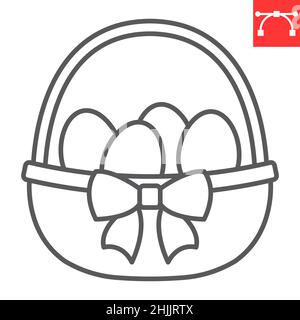 Easter eggs in basket line icon, celebration and holiday, easter egg in basket vector icon, vector graphics, editable stroke outline sign, eps 10. Stock Vector