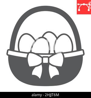 Easter eggs in basket glyph icon, celebration and holiday, easter egg in basket vector icon, vector graphics, editable stroke solid sign, eps 10. Stock Vector