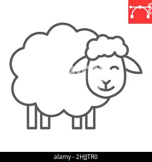 Sheep line icon, farm and lamb, cute sheep vector icon, vector graphics, editable stroke outline sign, eps 10. Stock Vector