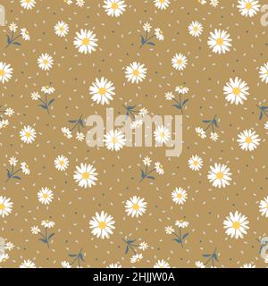 Floral daisy colorful seamless pattern. Daisies flowers vector print. Stock Vector