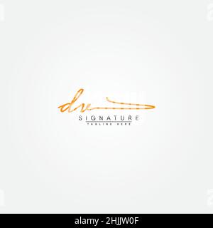 Initial Letter DV Logo - Handwritten Signature Logo - Simple Vector Logo in Signature Style for Brand Name Initials. Stock Vector