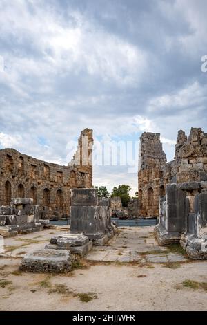 Perge ancient city archaeological site in Antalya, Turkey. Perge was a Greek and Roman ancient city Stock Photo