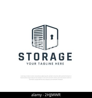Safe storage garage vector. Self storage logo design template. With the concept of a combination lock and garage symbol. Stock Vector