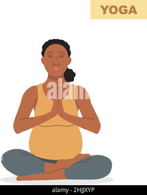 Pregnant Black Woman Doing Yoga . A Pregnant Woman Doing Yoga  Stock Vector