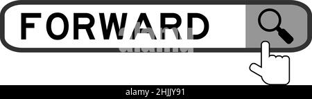 Search banner in word forward with hand over magnifier icon on white background Stock Vector