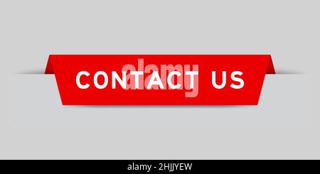 Red color inserted label with word contact us on gray background Stock Vector