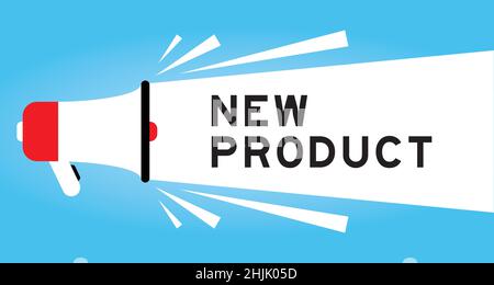 Color megphone icon with word new product in white banner on blue background Stock Vector