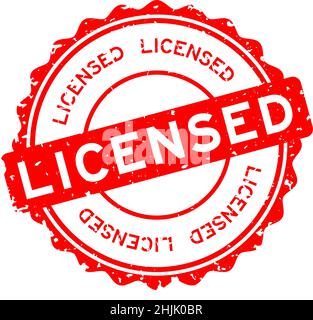 Grunge red licensed word round rubber seal stamp on white background Stock Vector