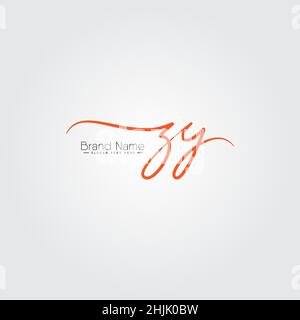 Initial Letter ZY Logo - Hand Drawn Signature Logo - Simple Signature Logo in Handwriting style for Business Name Initials Stock Vector