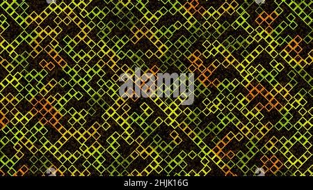 Online computer game with the moving colorful square shaped silhouettes on a dark background, seamless loop. Animation. Tiny rectangles as the interfa Stock Photo