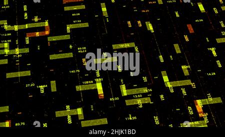 Abstract background with data network and analysis in process, seamless loop. Animation. Encrypted information of rectangles and numbers Stock Photo