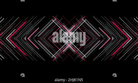 Pattern of lines with interference on black background. Animation. Triangular mirror pattern of colored lines intersects with interference on black ba Stock Photo