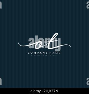 Initial Letter OT Logo - Hand Drawn Signature Style Logo - Simple Vector Logo in Signature Style for Initials Stock Vector