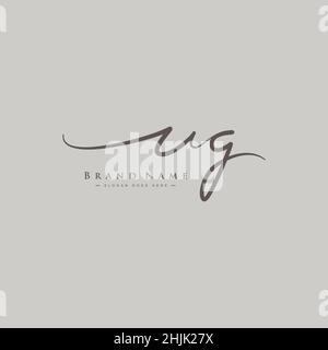 Initial Letter UG Logo - Hand Drawn Signature Style Logo - Simple Vector Logo in Signature Style for Initials Stock Vector