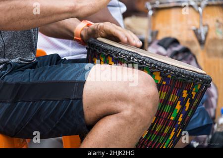 Musicians playing instruments in the last lesson of the year of Mestre King's Dance in Pelourinho, Salvad Stock Photo