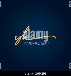 Initial Letter YK Logo - Hand Drawn Signature Logo - Simple Vector Logo in Signature Style for Initials Stock Vector