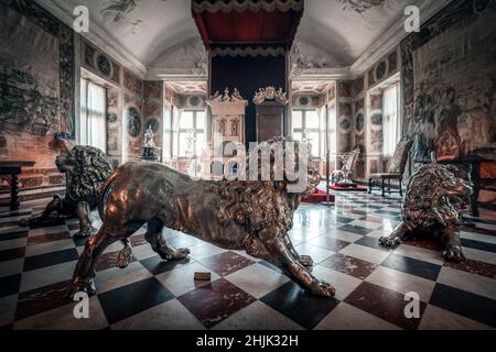 Silver Lion in Knight’s Hall at Rosenborg Castle - Copenhagen, Denmark Stock Photo