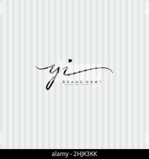 Initial Letter YI Logo - Hand Drawn Signature Style Logo - Simple Vector Logo in Signature Style for Initials Stock Vector