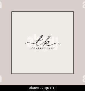 Initial Letter TK Logo - Hand Drawn Signature Style Logo - Simple Vector Logo in Signature Style for Initials Stock Vector