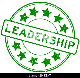 Grunge green leadership word with star icon round rubber seal stamp on white background Stock Vector