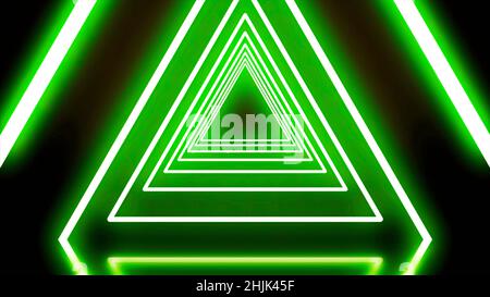 Amazing triangle tunnel with neon lnes. Animation art concept Stock Photo