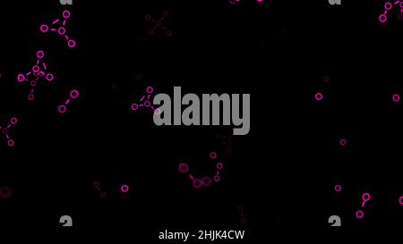 Abstract chemical formulas transforming on a black background, seamless loop. Animation. Digital molecules changing on a dark screen Stock Photo