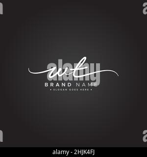 Initial Letter WT Logo - Hand Drawn Signature Style Logo - Simple Vector Logo in Signature Style for Initials Stock Vector