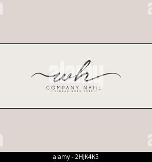 Initial Letter WH Logo - Hand Drawn Signature Logo - Simple Vector Logo in Signature Style for Initials Stock Vector