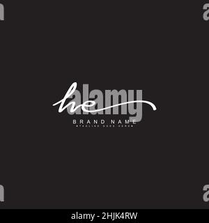 Initial Letter HE Logo - Handwritten Signature Logo - Simple Vector Logo in Signature Style for Initials Stock Vector