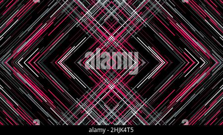 Pattern of lines with interference on black background. Animation. Triangular mirror pattern of colored lines intersects with interference on black ba Stock Photo