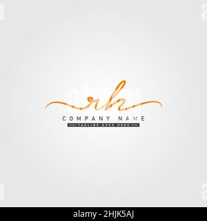 Initial Letter RH Logo - Hand Drawn Signature Style Logo - Simple Vector Logo in Signature Style for Initials Stock Vector