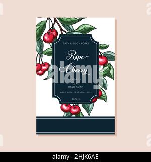 Cherry Abstract Vector Wrapped Paper Cosmetics Container Label Cover. Stock Vector