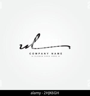 Initial Letter UL Logo - Hand Drawn Signature Style Logo - Simple Vector Logo in Signature Style for Initials Stock Vector