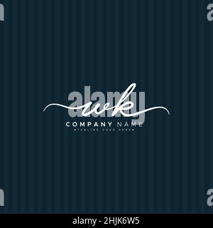 Initial Letter WK Logo - Hand Drawn Signature Logo - Simple Vector Logo in Signature Style for Initials Stock Vector