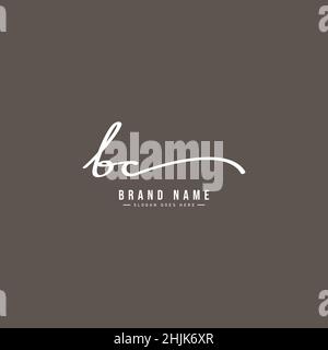 Initial Letter BC Logo - Hand Drawn Signature Logo - Simple Vector Logo in Signature Style for Initials Stock Vector