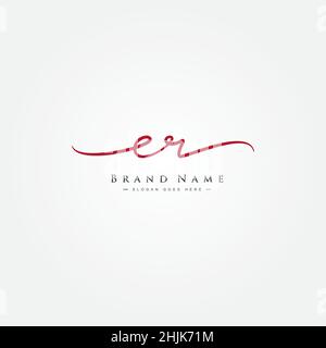 Initial Letter ER Logo - Handwritten Signature Style Logo - Simple Vector Logo in Signature Style for Initials Stock Vector