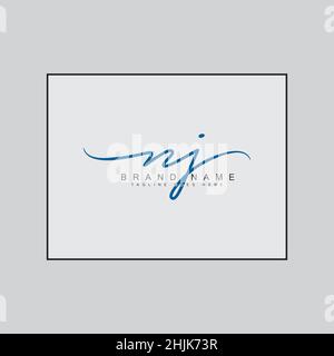 Initial Letter NJ Logo - Hand Drawn Signature Style Logo - Simple Vector Logo in Signature Style for Initials Stock Vector