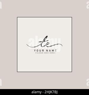 Initial Letter TE Logo - Handwritten Signature Style Logo - Simple Vector Logo in Signature Style for Initials Stock Vector