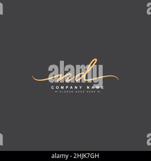 Initial Letter ND Logo - Handwritten Signature Style Logo - Simple Vector Logo in Signature Style for Initials Stock Vector